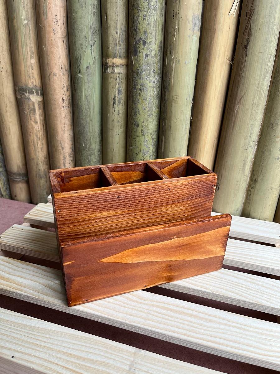 Wooden Cutlery Holder (Medium) – Handmade Wooden Utensil Organizer for Kitchen Countertop, Spacious Cutlery Stand with Natural Finish, Eco-Friendly Storage for Home & Dining